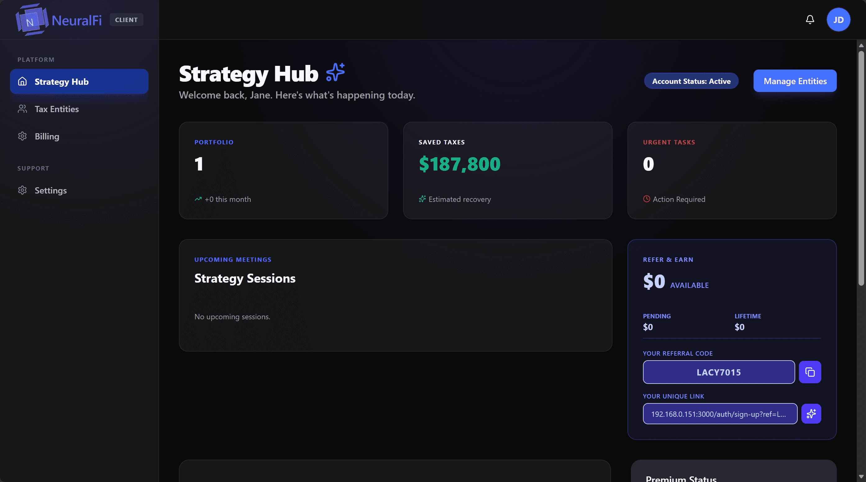 NeuralFi Tax Web Dashboard